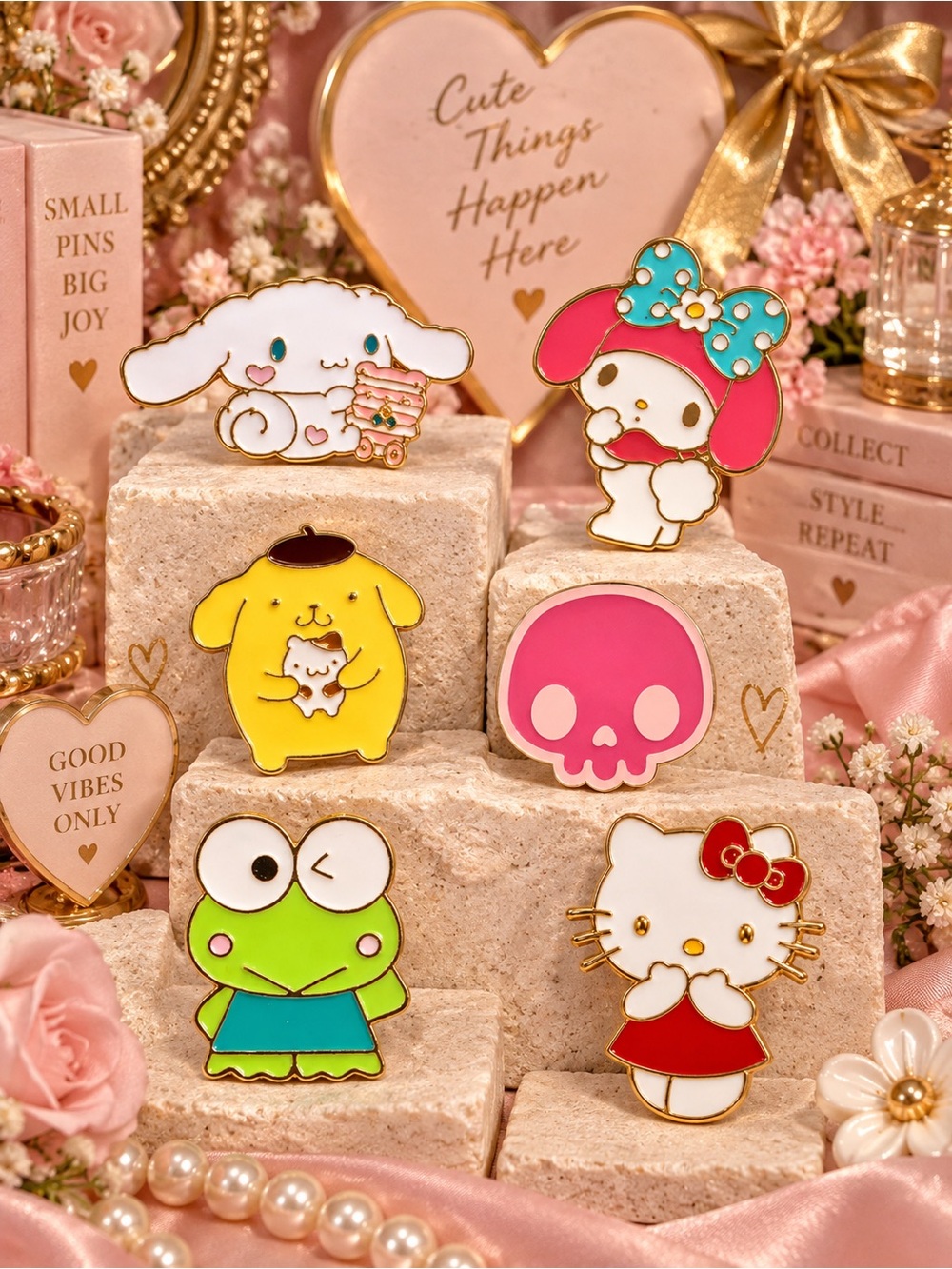 Hello Kitty & Friends Enamel Pin Set of 6 Kawaii Character Collection